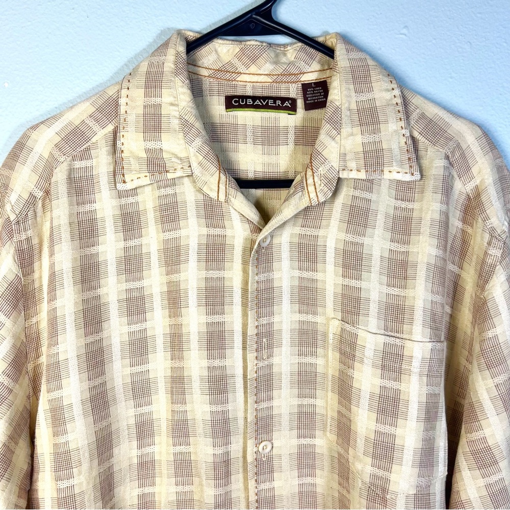 CUBAVERA Men's Size Large Casual Button Down Shirt Short Sleeves Linen Blend - Picture 3 of 6